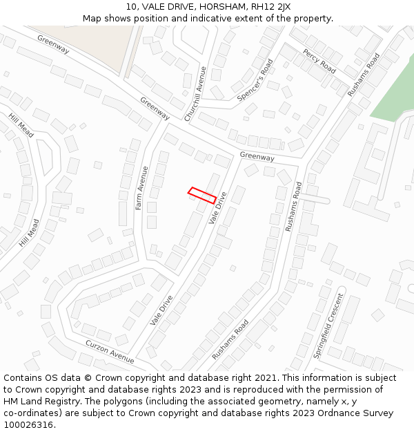 10, VALE DRIVE, HORSHAM, RH12 2JX: Location map and indicative extent of plot