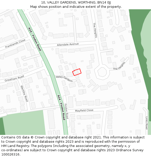 10, VALLEY GARDENS, WORTHING, BN14 0JJ: Location map and indicative extent of plot