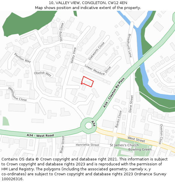 10, VALLEY VIEW, CONGLETON, CW12 4EN: Location map and indicative extent of plot