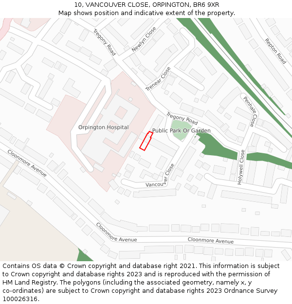 10, VANCOUVER CLOSE, ORPINGTON, BR6 9XR: Location map and indicative extent of plot