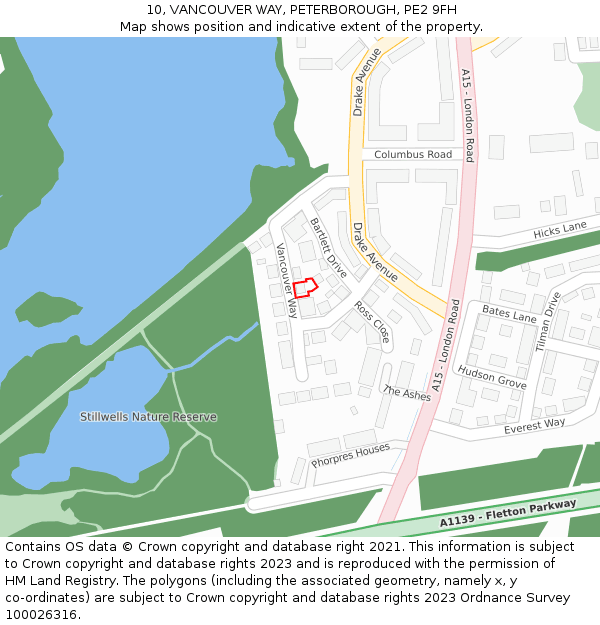10, VANCOUVER WAY, PETERBOROUGH, PE2 9FH: Location map and indicative extent of plot