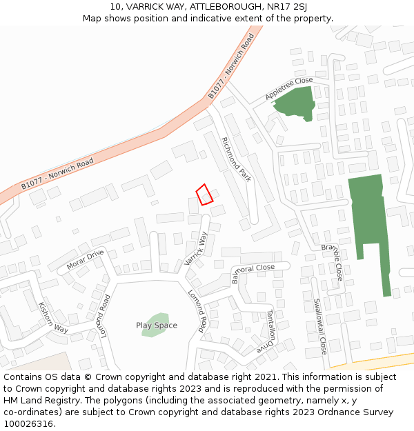 10, VARRICK WAY, ATTLEBOROUGH, NR17 2SJ: Location map and indicative extent of plot