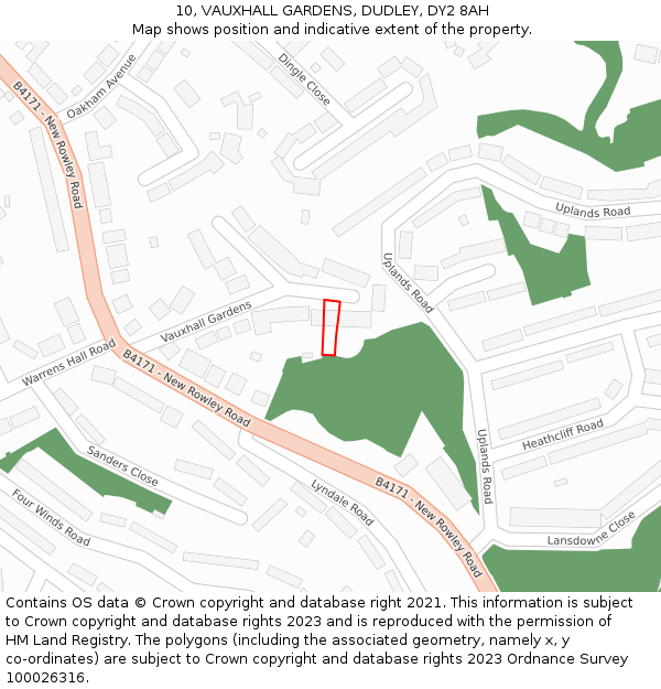 10, VAUXHALL GARDENS, DUDLEY, DY2 8AH: Location map and indicative extent of plot