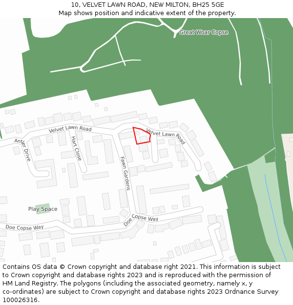 10, VELVET LAWN ROAD, NEW MILTON, BH25 5GE: Location map and indicative extent of plot