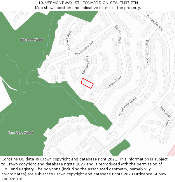 10, VERMONT WAY, ST LEONARDS-ON-SEA, TN37 7TN: Location map and indicative extent of plot