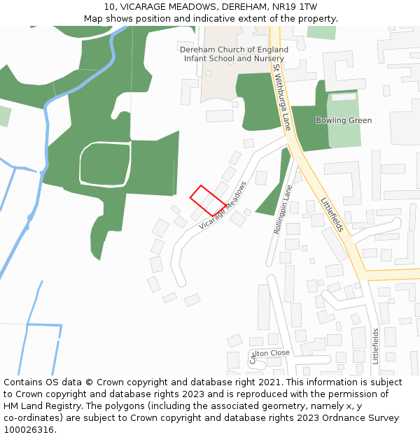 10, VICARAGE MEADOWS, DEREHAM, NR19 1TW: Location map and indicative extent of plot