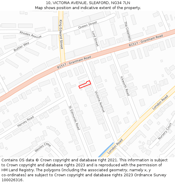 10, VICTORIA AVENUE, SLEAFORD, NG34 7LN: Location map and indicative extent of plot