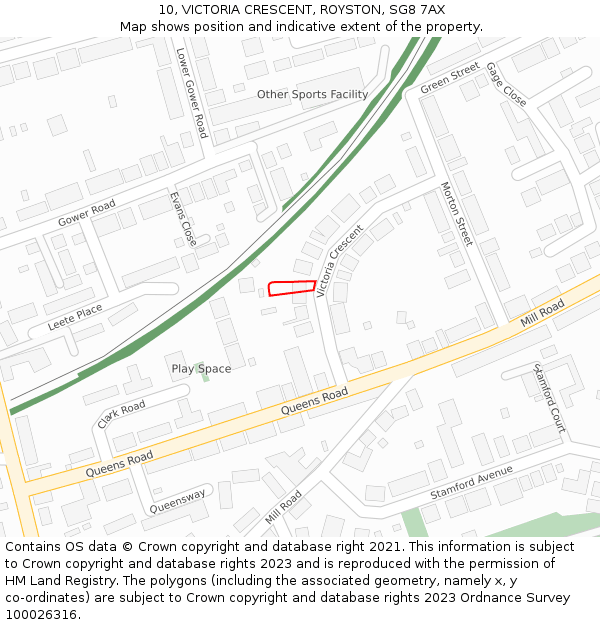 10, VICTORIA CRESCENT, ROYSTON, SG8 7AX: Location map and indicative extent of plot