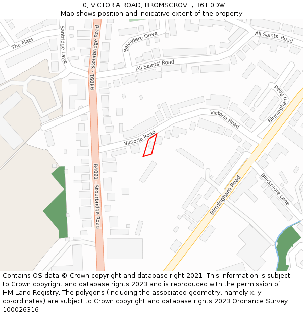 10, VICTORIA ROAD, BROMSGROVE, B61 0DW: Location map and indicative extent of plot