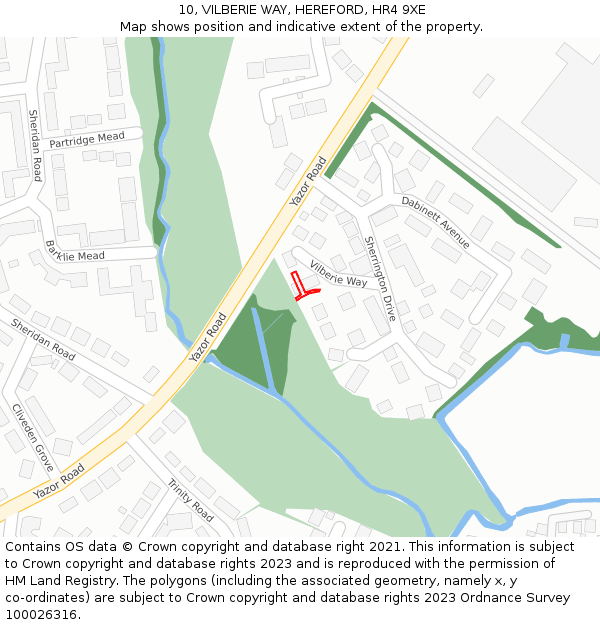 10, VILBERIE WAY, HEREFORD, HR4 9XE: Location map and indicative extent of plot