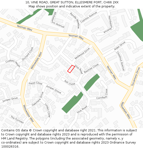 10, VINE ROAD, GREAT SUTTON, ELLESMERE PORT, CH66 2XX: Location map and indicative extent of plot