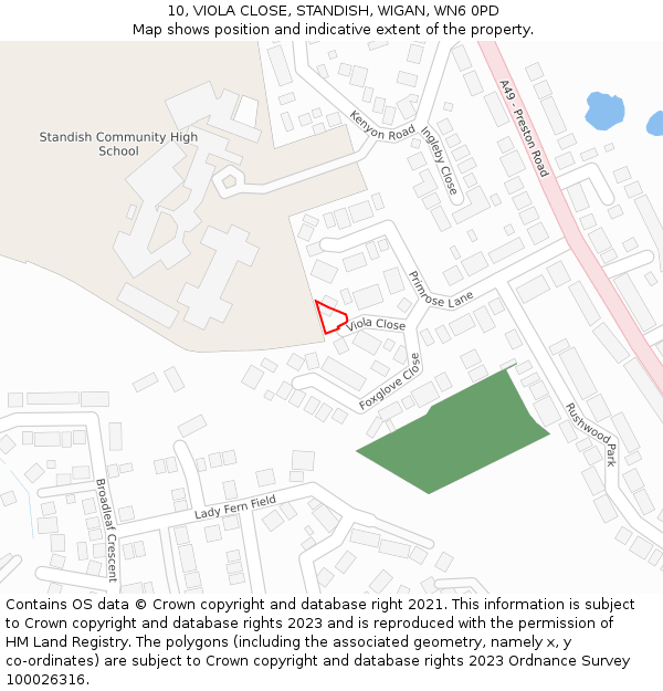 10, VIOLA CLOSE, STANDISH, WIGAN, WN6 0PD: Location map and indicative extent of plot