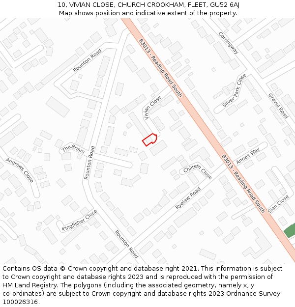 10, VIVIAN CLOSE, CHURCH CROOKHAM, FLEET, GU52 6AJ: Location map and indicative extent of plot