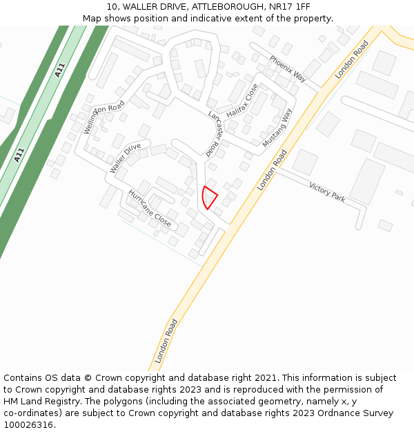 10, WALLER DRIVE, ATTLEBOROUGH, NR17 1FF: Location map and indicative extent of plot