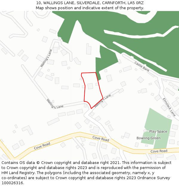 10, WALLINGS LANE, SILVERDALE, CARNFORTH, LA5 0RZ: Location map and indicative extent of plot