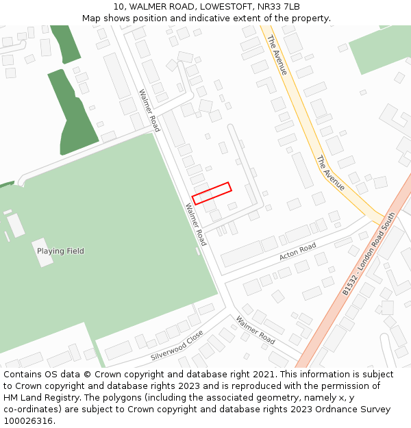 10, WALMER ROAD, LOWESTOFT, NR33 7LB: Location map and indicative extent of plot