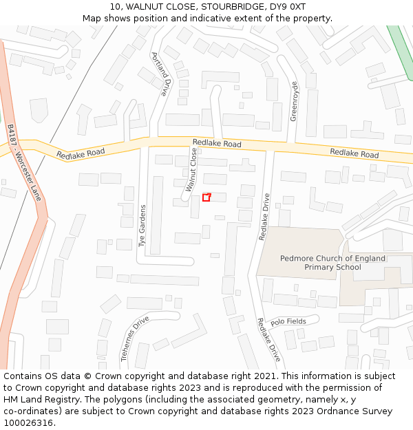 10, WALNUT CLOSE, STOURBRIDGE, DY9 0XT: Location map and indicative extent of plot