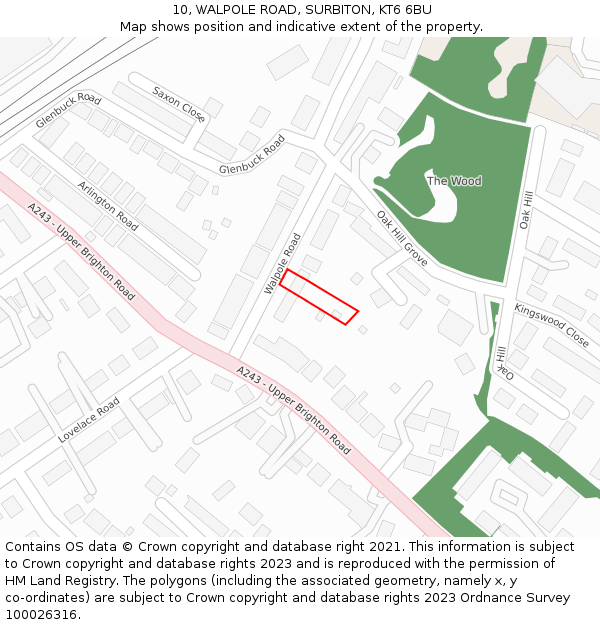 10, WALPOLE ROAD, SURBITON, KT6 6BU: Location map and indicative extent of plot