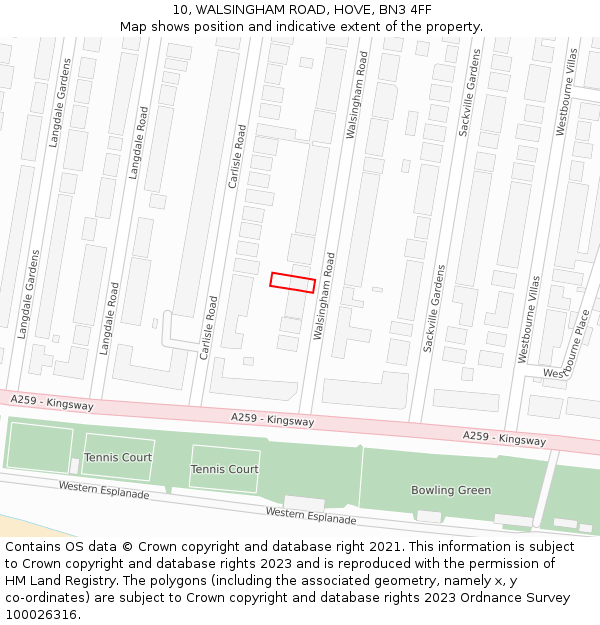 10, WALSINGHAM ROAD, HOVE, BN3 4FF: Location map and indicative extent of plot