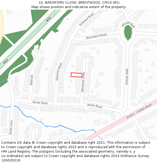 10, WANSFORD CLOSE, BRENTWOOD, CM14 4PU: Location map and indicative extent of plot