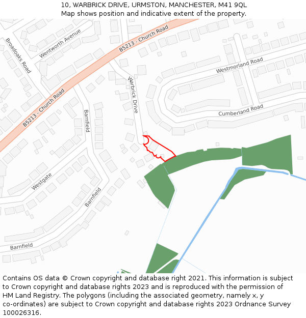 10, WARBRICK DRIVE, URMSTON, MANCHESTER, M41 9QL: Location map and indicative extent of plot