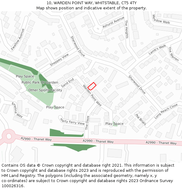 10, WARDEN POINT WAY, WHITSTABLE, CT5 4TY: Location map and indicative extent of plot