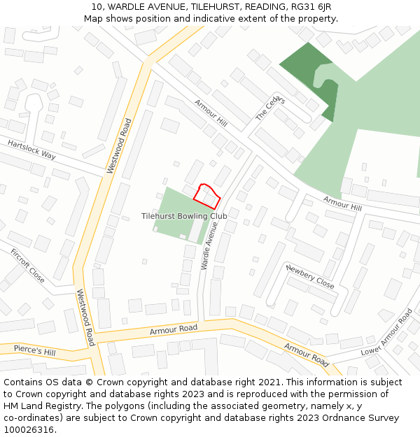 10, WARDLE AVENUE, TILEHURST, READING, RG31 6JR: Location map and indicative extent of plot