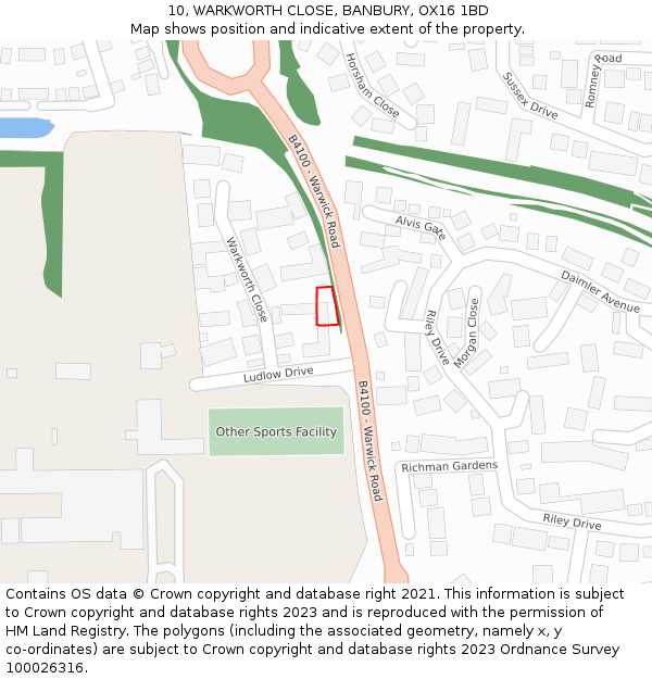 10, WARKWORTH CLOSE, BANBURY, OX16 1BD: Location map and indicative extent of plot