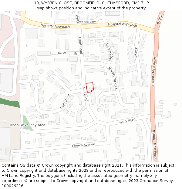 10, WARREN CLOSE, BROOMFIELD, CHELMSFORD, CM1 7HP: Location map and indicative extent of plot