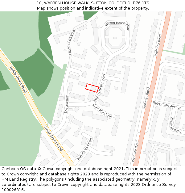10, WARREN HOUSE WALK, SUTTON COLDFIELD, B76 1TS: Location map and indicative extent of plot