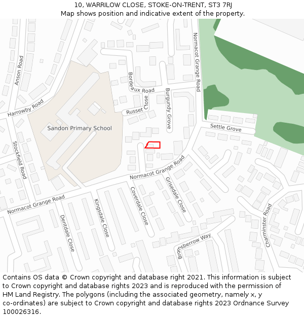 10, WARRILOW CLOSE, STOKE-ON-TRENT, ST3 7RJ: Location map and indicative extent of plot