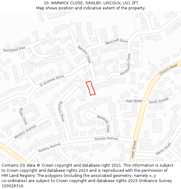 10, WARWICK CLOSE, SAXILBY, LINCOLN, LN1 2FT: Location map and indicative extent of plot