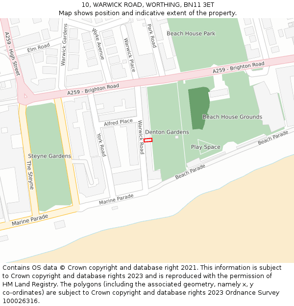 10, WARWICK ROAD, WORTHING, BN11 3ET: Location map and indicative extent of plot