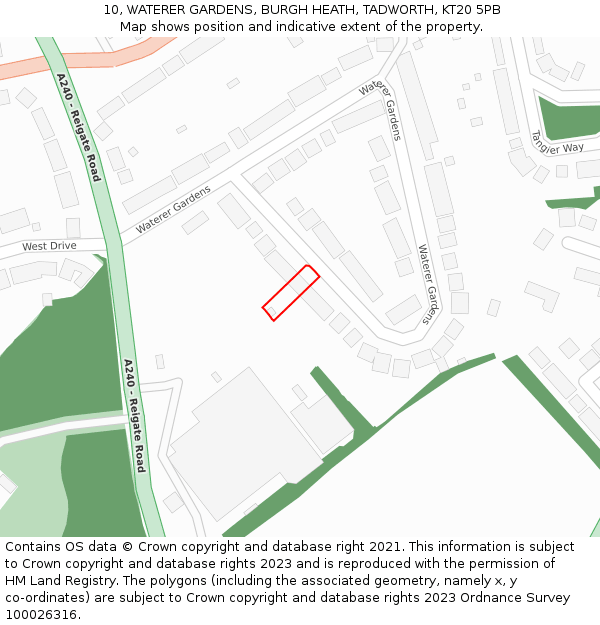 10, WATERER GARDENS, BURGH HEATH, TADWORTH, KT20 5PB: Location map and indicative extent of plot