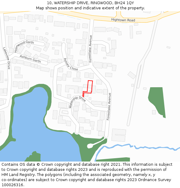 10, WATERSHIP DRIVE, RINGWOOD, BH24 1QY: Location map and indicative extent of plot
