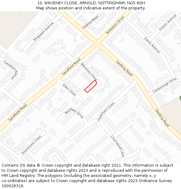 10, WAVENEY CLOSE, ARNOLD, NOTTINGHAM, NG5 6QH: Location map and indicative extent of plot