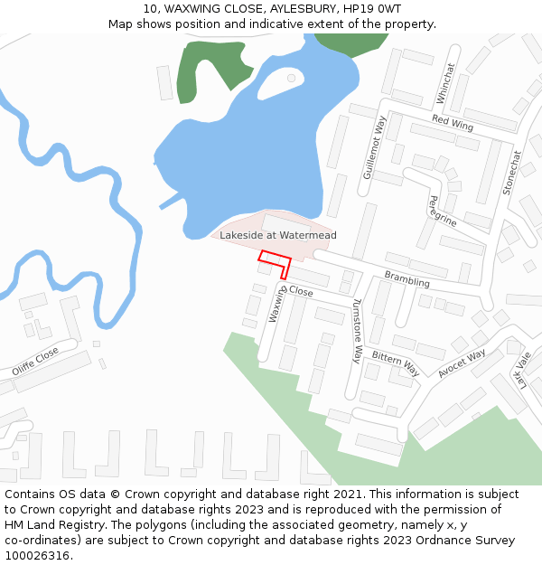 10, WAXWING CLOSE, AYLESBURY, HP19 0WT: Location map and indicative extent of plot