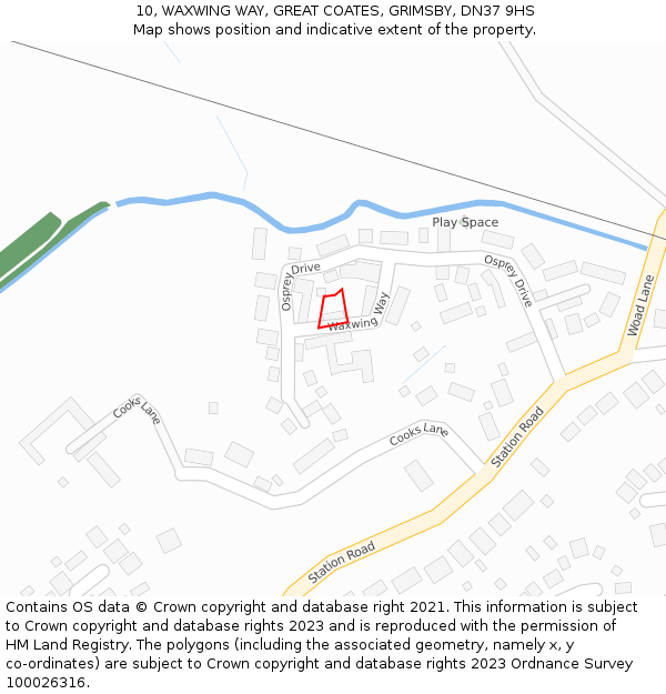 10, WAXWING WAY, GREAT COATES, GRIMSBY, DN37 9HS: Location map and indicative extent of plot