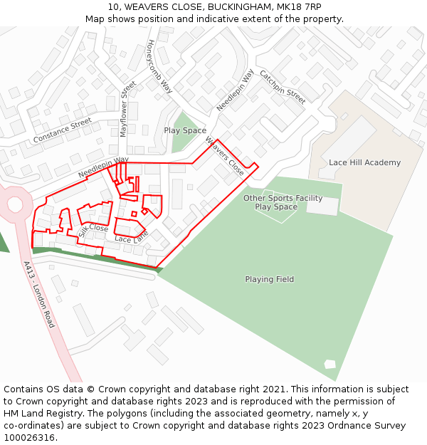 10, WEAVERS CLOSE, BUCKINGHAM, MK18 7RP: Location map and indicative extent of plot