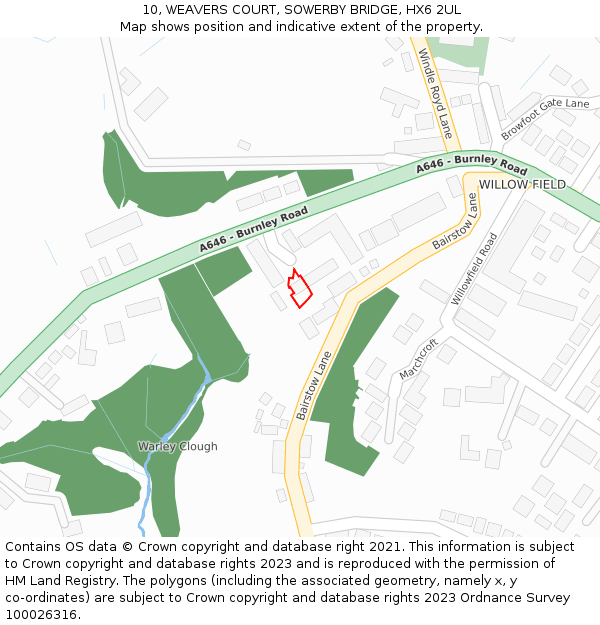 10, WEAVERS COURT, SOWERBY BRIDGE, HX6 2UL: Location map and indicative extent of plot