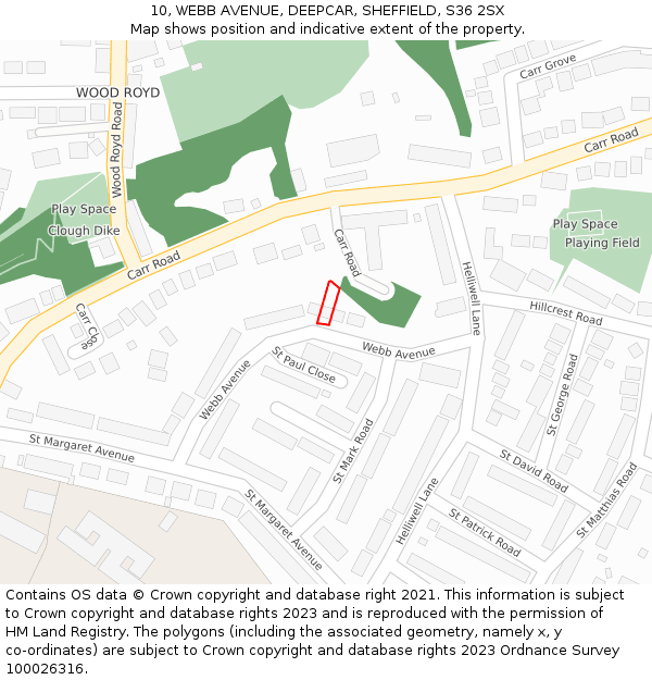10, WEBB AVENUE, DEEPCAR, SHEFFIELD, S36 2SX: Location map and indicative extent of plot