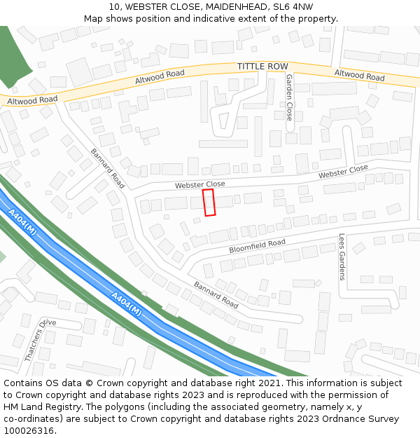 10, WEBSTER CLOSE, MAIDENHEAD, SL6 4NW: Location map and indicative extent of plot