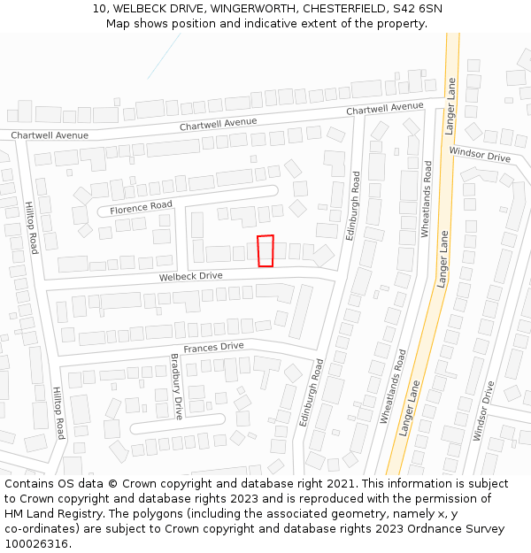 10, WELBECK DRIVE, WINGERWORTH, CHESTERFIELD, S42 6SN: Location map and indicative extent of plot