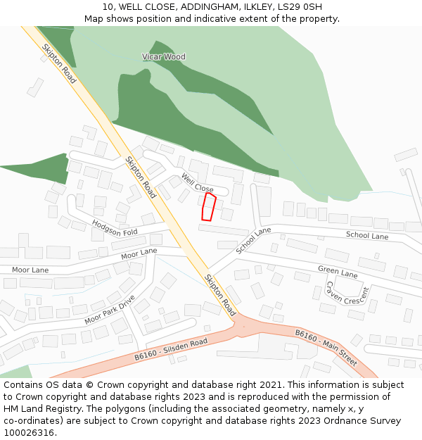 10, WELL CLOSE, ADDINGHAM, ILKLEY, LS29 0SH: Location map and indicative extent of plot
