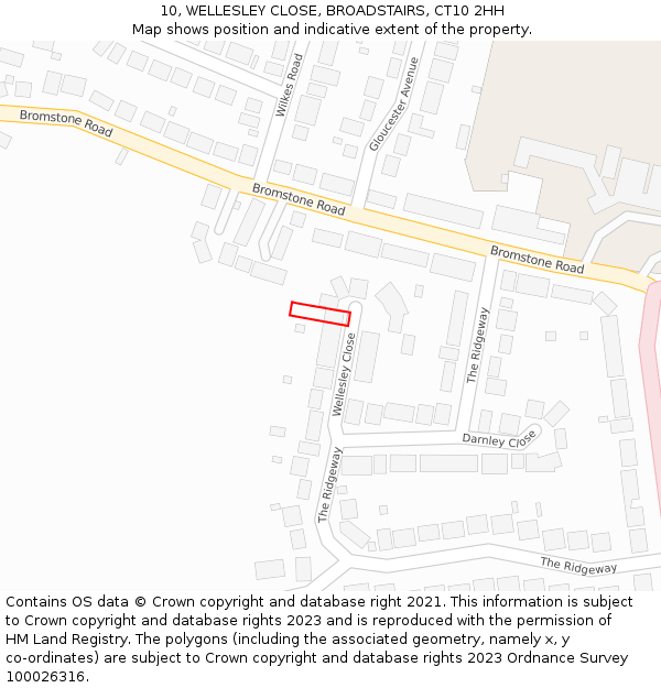 10, WELLESLEY CLOSE, BROADSTAIRS, CT10 2HH: Location map and indicative extent of plot