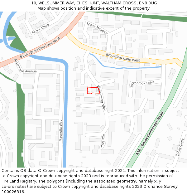 10, WELSUMMER WAY, CHESHUNT, WALTHAM CROSS, EN8 0UG: Location map and indicative extent of plot