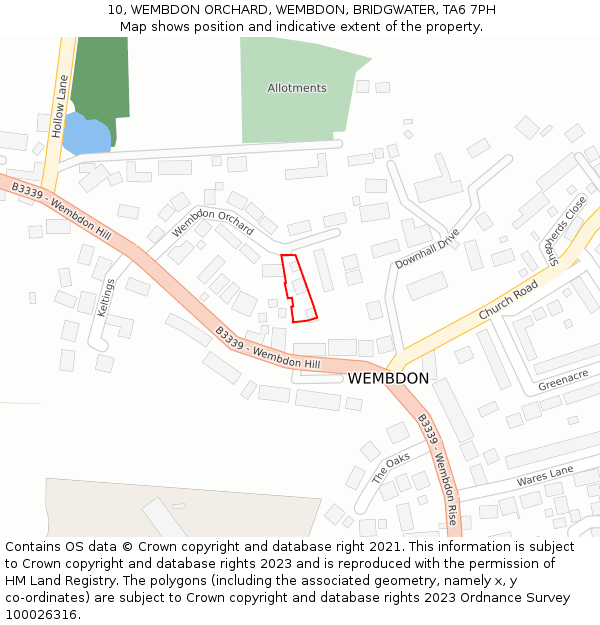 10, WEMBDON ORCHARD, WEMBDON, BRIDGWATER, TA6 7PH: Location map and indicative extent of plot