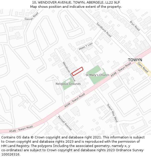 10, WENDOVER AVENUE, TOWYN, ABERGELE, LL22 9LP: Location map and indicative extent of plot