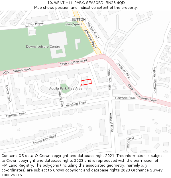 10, WENT HILL PARK, SEAFORD, BN25 4QD: Location map and indicative extent of plot