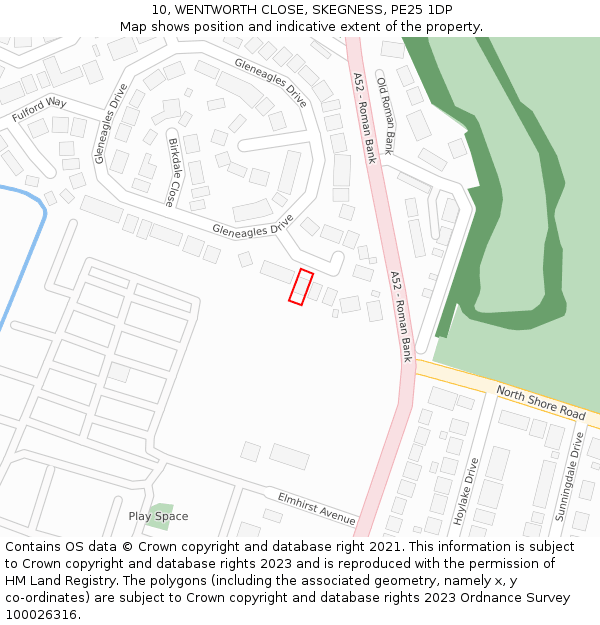 10, WENTWORTH CLOSE, SKEGNESS, PE25 1DP: Location map and indicative extent of plot